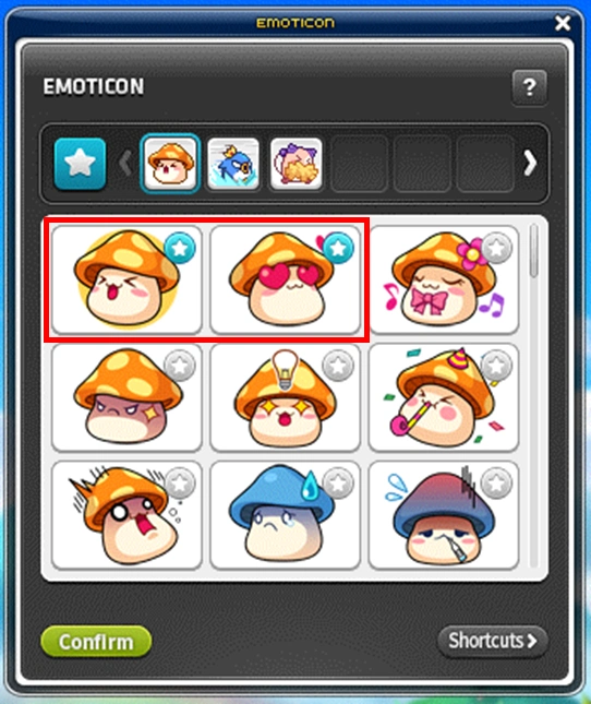 Emoticon favorites selected in Change mode.