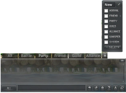 Chat tab with selectable channel filters.
