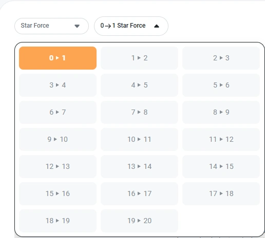 Star Force enhancement-step selector.