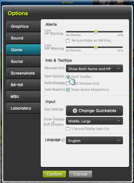 Tooltip settings screenshot