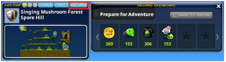 Minimap REWARD button and field reward panel.