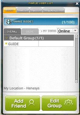Character Friends List and group controls.