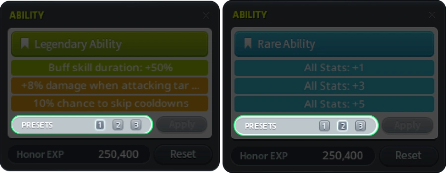 Ability presets screenshot