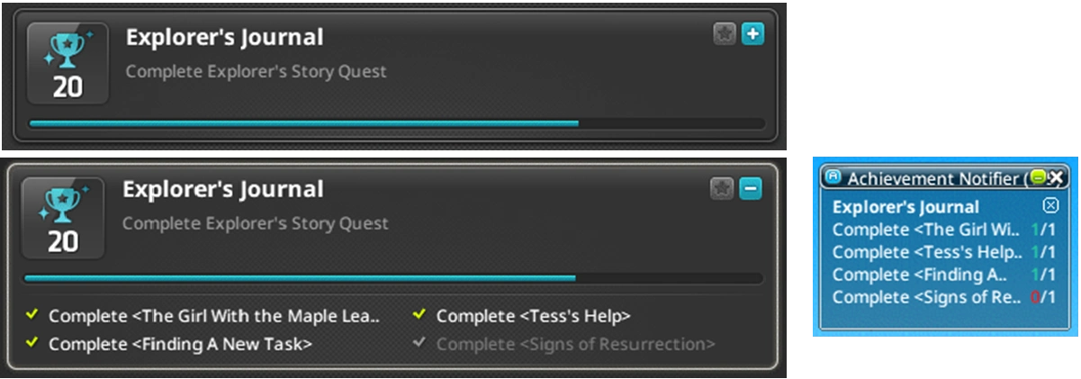 Expanded achievement requirements and tracking notifier.