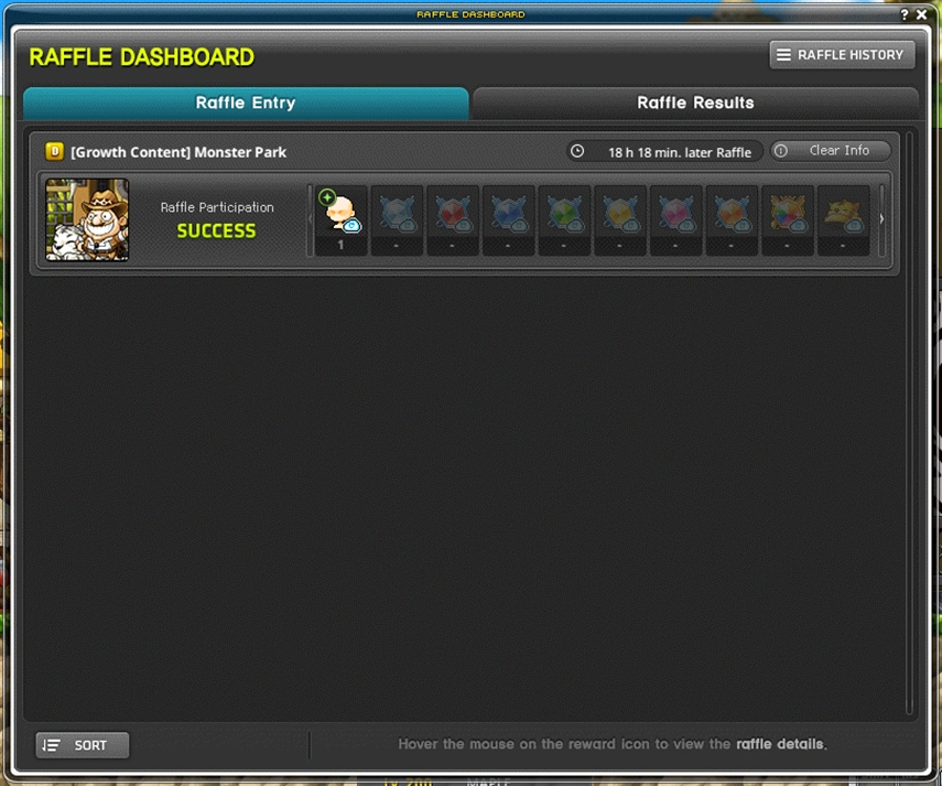 Monster Park entry in the Raffle Dashboard.