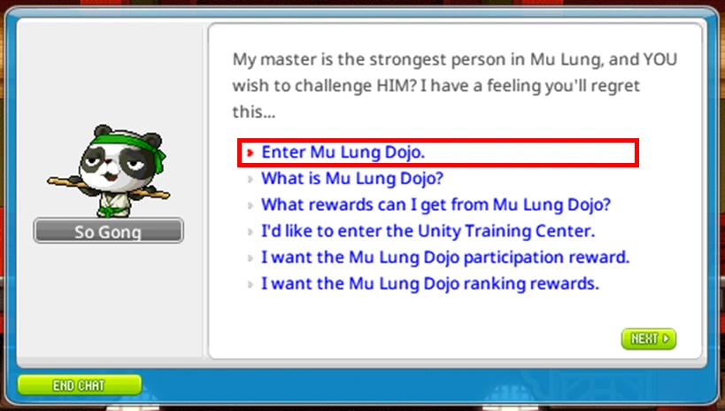 So Gong's highlighted dojo entry option.