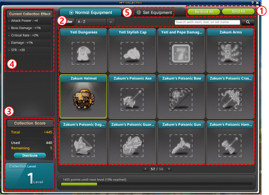 Collection interface screenshot