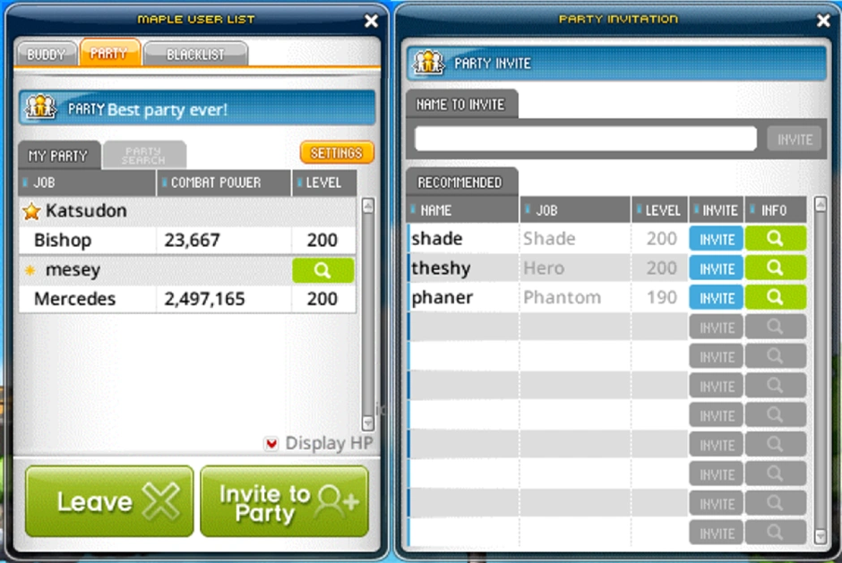 Party window and invitation panel.
