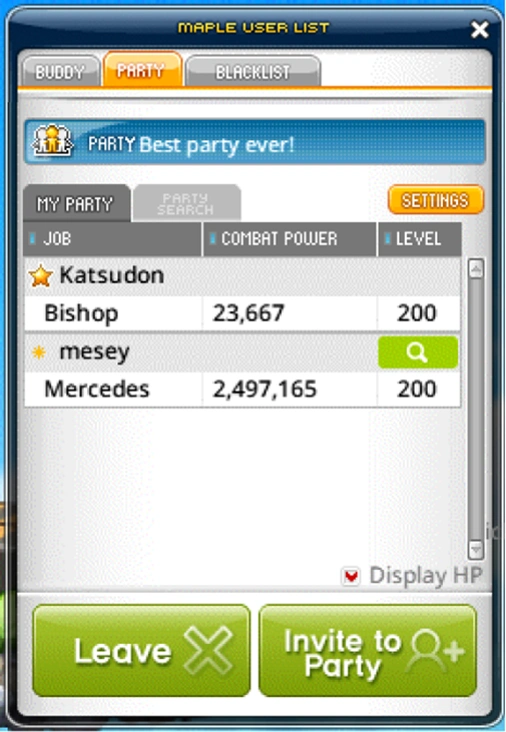 Party member list and Display HP control.