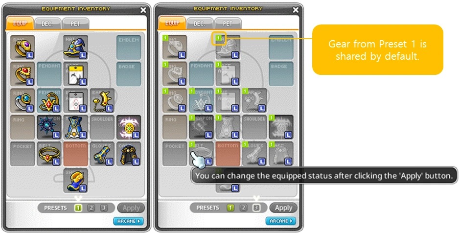Shared equipment screenshot