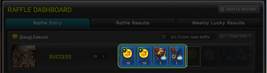 Reward icons with raffle competition indicators.