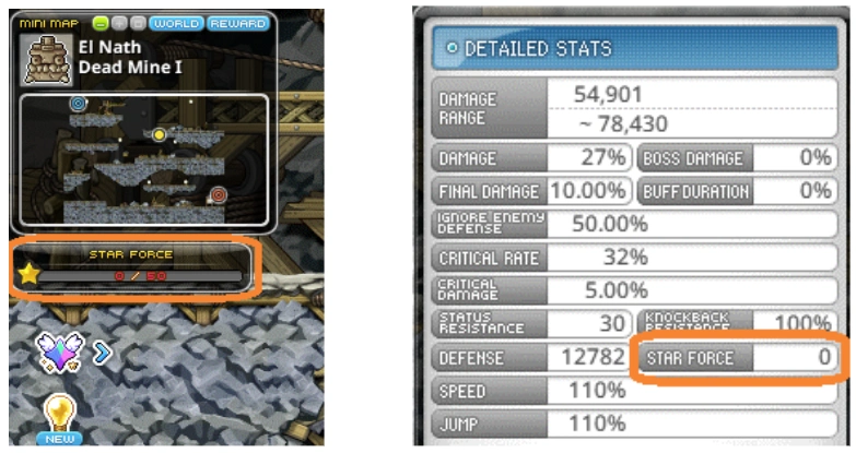 Star Force values in map and stats.